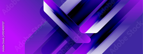 Abstract purple design features layered shapes, creating dynamic visual effect. Modern, sleek aesthetic with gradient hues.