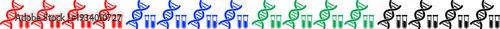 Genome and biotechnology research icons banner with dna helix and test tubes in various color options
