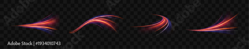 Bright laser waves ripple through smoky dark atmosphere. Flashing streaks and glowing arcs express chaotic motion. Futuristic vector design isolated on transparent background.