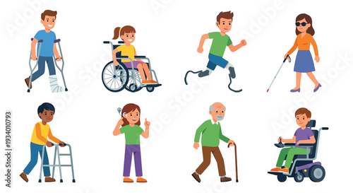 Diverse group of people with disabilities utilizing mobility aids
