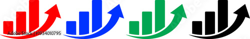 Red blue green black bar chart growth with upward arrow for business progress concept vector