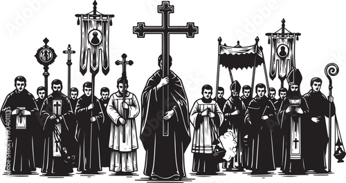 Orthodox Clergy Gathering in Traditional Attire with Crosses