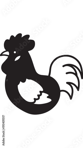 Stylized black rooster silhouette icon for farm and poultry themes.