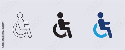 Wheelchair symbol vector icon, male and female symbols on white background