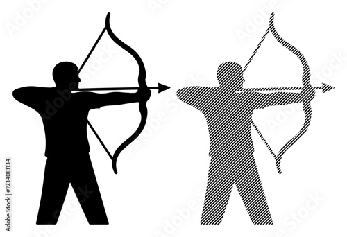 Silhouette of archer aiming bow and arrow with focus and precision