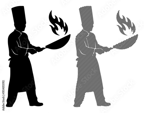 Skilled chef expertly cooks with fire in a wok, showcasing culinary mastery.