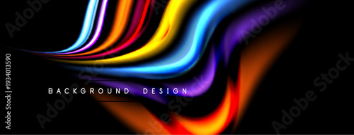 Abstract colorful waves form dynamic background. Bright hues blend, creating modern design element. Smooth curves suggest movement, energy.