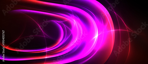 Abstract swirls, vibrant magenta, red hues dominate black background. Dynamic energy radiates from flowing lines, creating visual impact.
