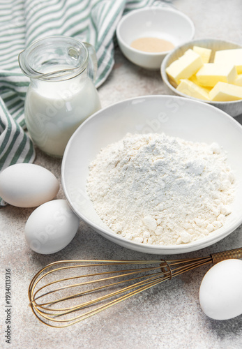 Billede på lærred Baking ingredients for making dough and pastry at home