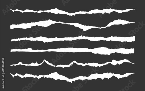 Fotografi Set of white torn paper edges on black background