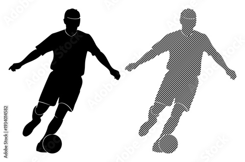 Dynamic silhouette of a soccer player dribbling a ball with speed and agility