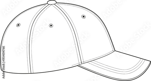 Black and White Outline Drawing of a Baseball Cap headwear