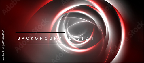 Abstract design features concentric circles, red glows, gray shades. Modern aesthetic suitable for digital backgrounds, presentations.