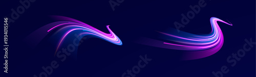Blue and pink laser beams cross in rapid motion. Radiant glow builds energetic and modern atmosphere. Abstract vector composition delivered in transparent PNG.