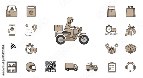 Food Delivery and Logistics Icon Set for Courier Service, Shipping, and E-commerce Design