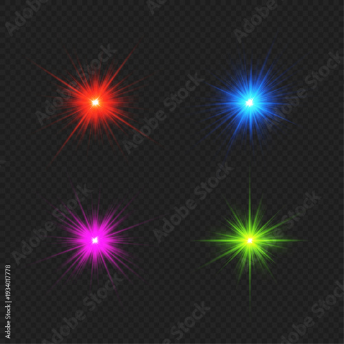 Multicolor light burst with vivid aura. Clean transparent PNG format. Abstract sparkle flare for festive design projects.