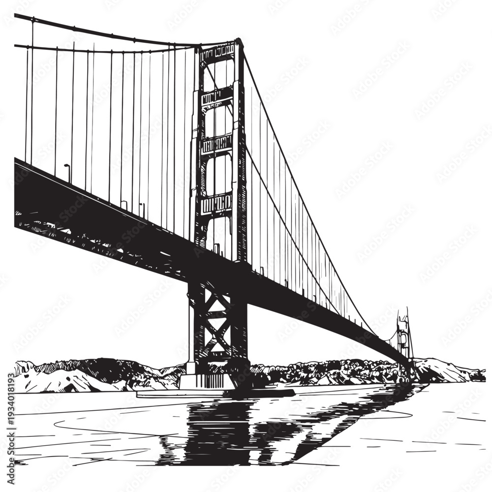 Fototapeta premium Golden Gate Bridge San Francisco – Black and White Vector Line Art Illustration