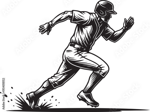 Baseball Player Running with Helmet and Uniform Full Sprint