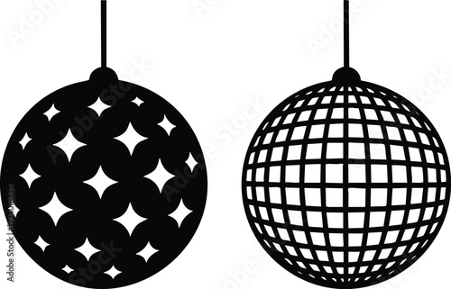 Festive Event and Clubbing Graphic Assets, Minimalist Disco Mirror Ball Illustrations, vector, illustration, silhouette.