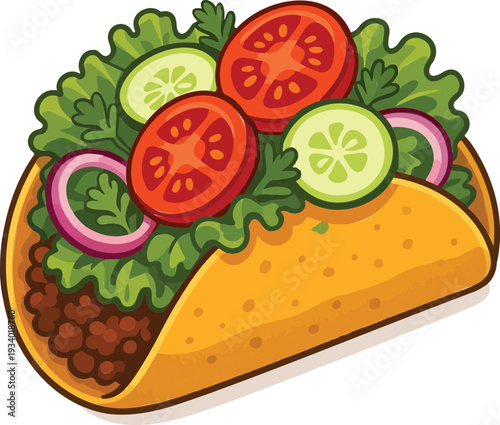 Taco with Fresh Salad Toppings transparent