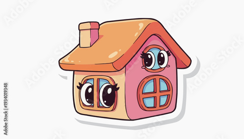Cute cartoon house with big eyes