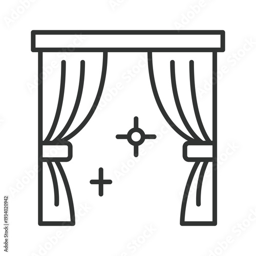 Room cleaning curtain icon in line design. curtain clean hygiene interior home wash sanitation on white background vector. Room cleaning editable stroke icon