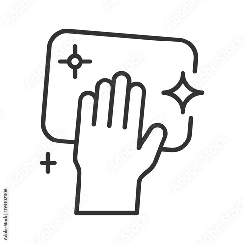 Surface cleaning icon in line design. surface wipe hygiene clean sanitation disinfect cloth sparkle on white background vector. Surface cleaning editable stroke icon