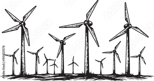 Wind Turbines Generating Clean Renewable Energy Illustration