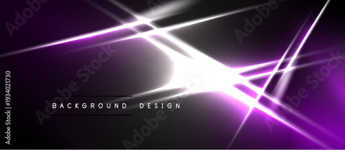 Dark purple background features bright neon lines, radiating light. Modern abstract design with dynamic energy, sleek presentation.