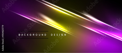 Abstract gradient background. Vivid purple, yellow hues create dynamic light streaks. Modern design element for digital projects.
