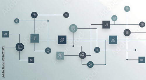 Complex network diagram with interconnected nodes and lines on a gradient background