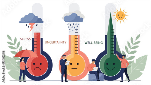 Emotional Intelligence and Stress Management Illustration Set - Mental Health Awareness, Mood Tracking, and Psychological Wellness Vector Concepts.