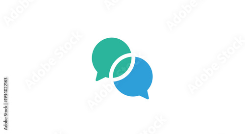 Two Overlapping Blue and Green Speech Bubbles Vector isolated on White Background