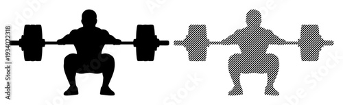 Silhouette of a person performing a barbell squat in black and gray