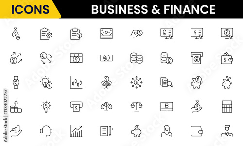 Business and Finance line icons collection. Big UI icon set in a flat design. Thin outline icons pack. Vector illustration