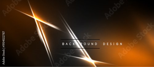 Dark background features bright orange, white lines creating dynamic abstract effect. Modern design element.