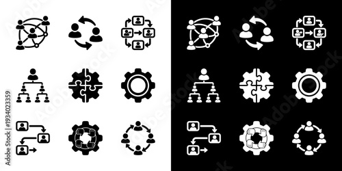 Minimalist Outline Black Collaboration Communication Networking Process Workflow Icon Set