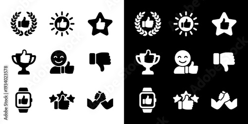 Glyph Style Black and White Approval and Agreement Icon Set Collection