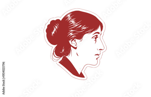 Virginia Woolf Lighthouse Profile Silhouette, Literary History Vector Sticker, Famous Author and Feminist Icon Illustration