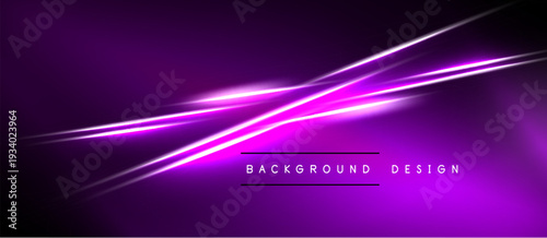 Abstract purple background features dynamic light streaks. Modern design elements create vibrant visual impact. Simple text overlay present.