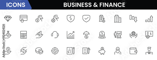 Business and Finance line icons collection. Big UI icon set in a flat design. Thin outline icons pack. Vector illustration