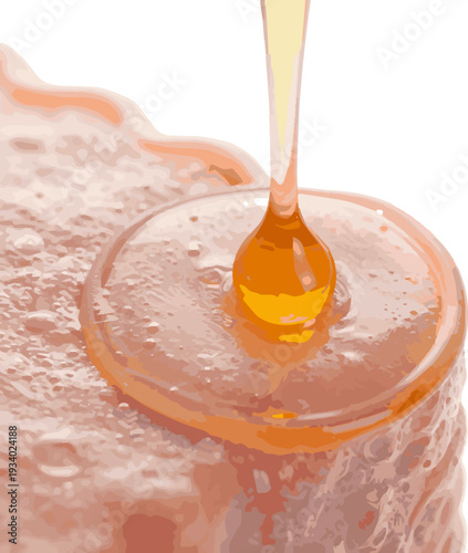 Create a Realistic Orange color of Oil serum drop on skin cell for Cosmetic and Skin treatment product. 3D rendering with white background.