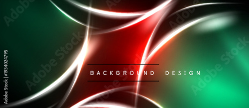 Abstract neon lights create dynamic flow. Red, green, white blend, forming modern background design. Smooth curves suggest energy, movement.