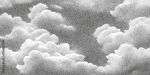 A vintage blue sky background with grunge paper textures and paint-like clouds creates a dirty nature pattern for an old weather design