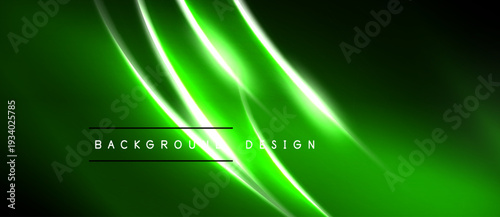Bright green neon lines over dark background. Abstract design with text background design centered. Modern, dynamic visual effect.