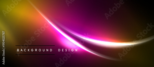 Abstract background features vibrant color gradients. Smooth curves create dynamic light effects, modern design elements present.