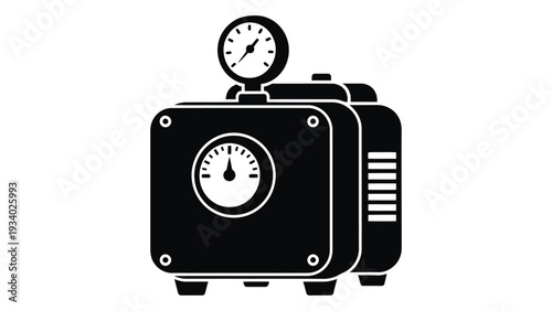 A black and white image of a pressure gauge on a device isolated on white background, Vector