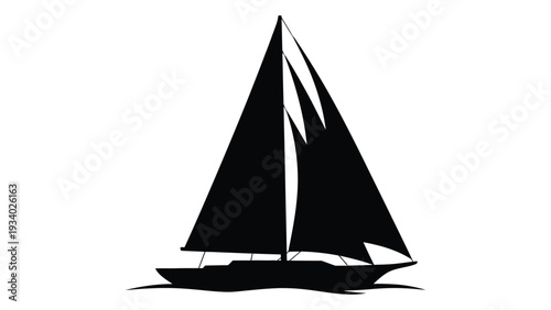 A black and white image of a sailboat on the water isolated on white background, Vector