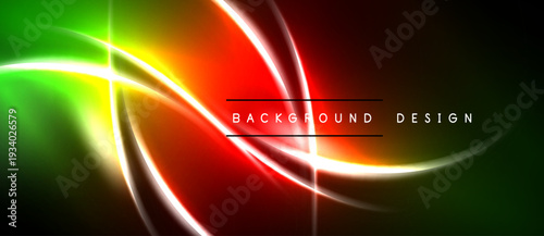 Vibrant abstract lines create dynamic energy. Green, yellow, red hues blend, forming sleek modern backdrop. Text reads background design.