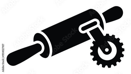 Rolling Pastry Cutter dough roller kitchen baking tool pastry wheel pizza cutter pastry slicer cooking utensil icon vector black silhouette design